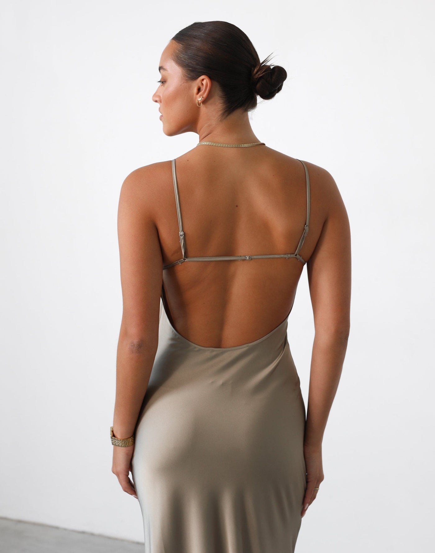 Juliette Satin Dress (Mineral) - By Lioness - Open Back Maxi Dress - Women's Dress - Charcoal Clothing