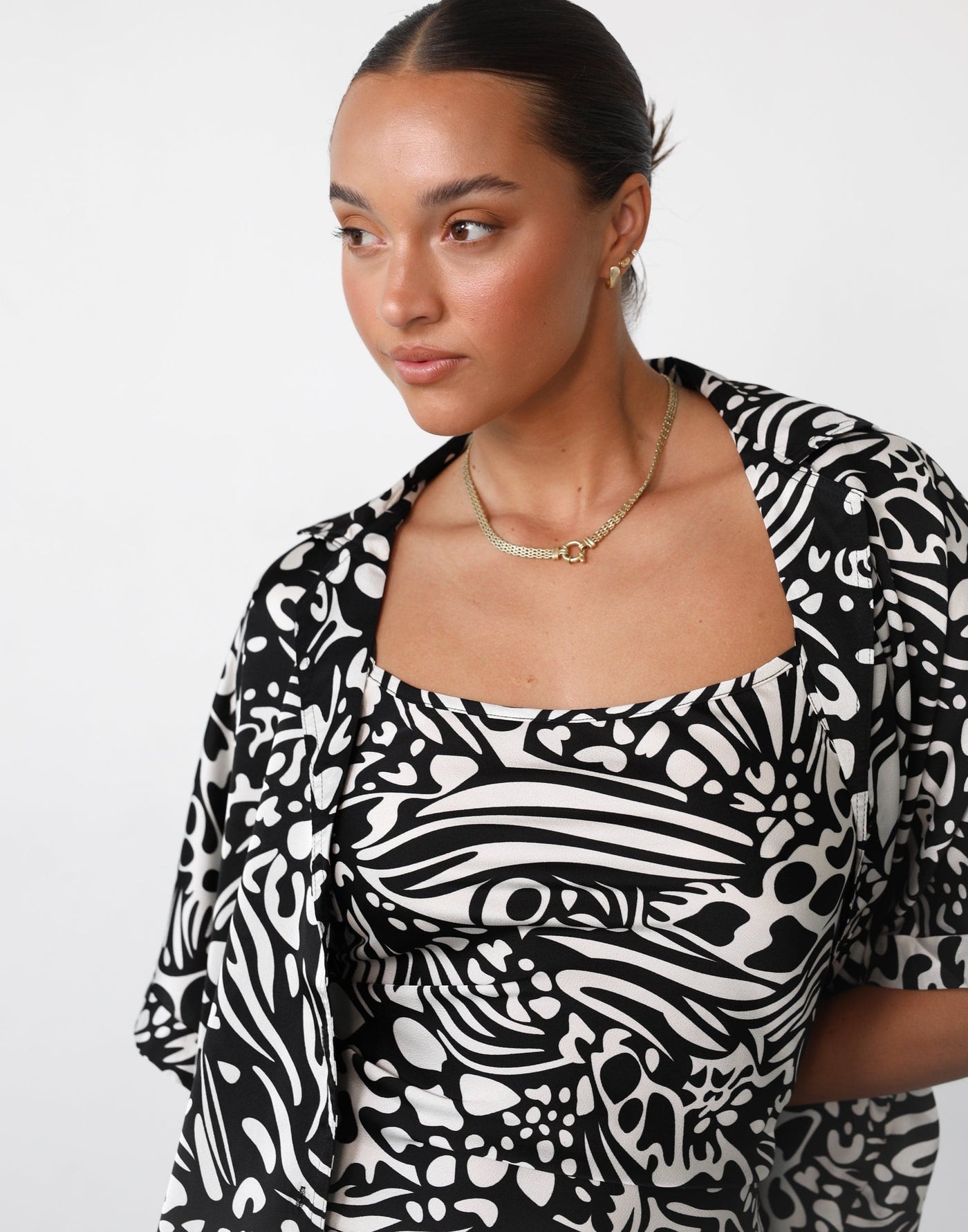 Kova Shirt (Black/White Print) - Button Up Collared Top - Women's Shirt - Charcoal Clothing