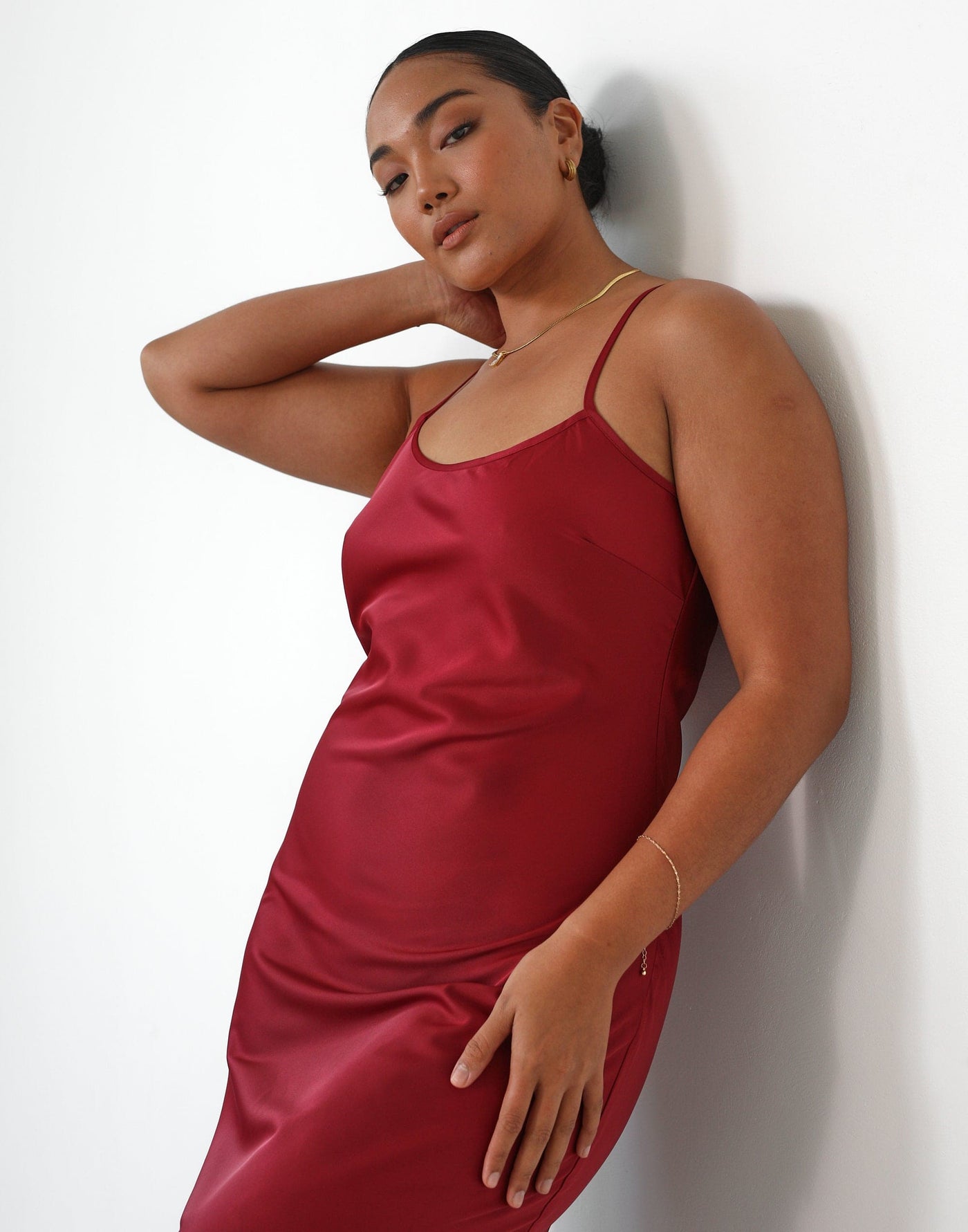 Martha Maxi Dress (Merlot) - Satin Adjustable Strap Slip Dress - Women's Dress - Charcoal Clothing