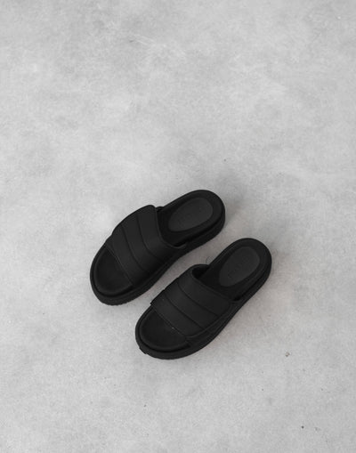 Galaxy Slides (Black Neoprene) - By Billini - Platform Thick Strap Slide - Women's Shoes - Charcoal Clothing