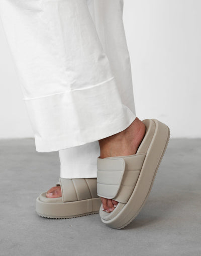 Galaxy Slides (Stone Neoprene) - By Billini - Platform Thick Strap Slide - Women's Shoes - Charcoal Clothing