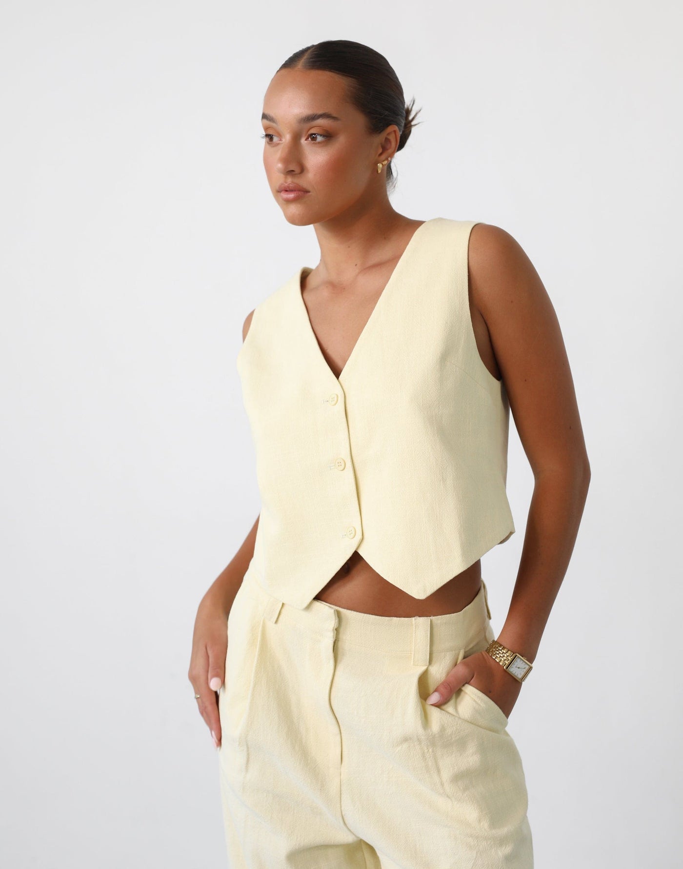 Leo Vest (Butter) - By Lioness - Oversized Button Closure Vest Top - Women's Top - Charcoal Clothing