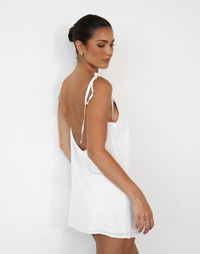 Leighton Mini Dress (White) - Low Back Linen Mini Dress - Women's Dress - Charcoal Clothing