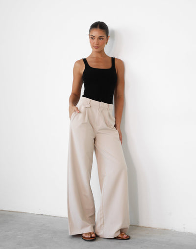 Anatola Pants (Almond) - Faux Pocket Detail Pants - Women's Pants - Charcoal Clothing