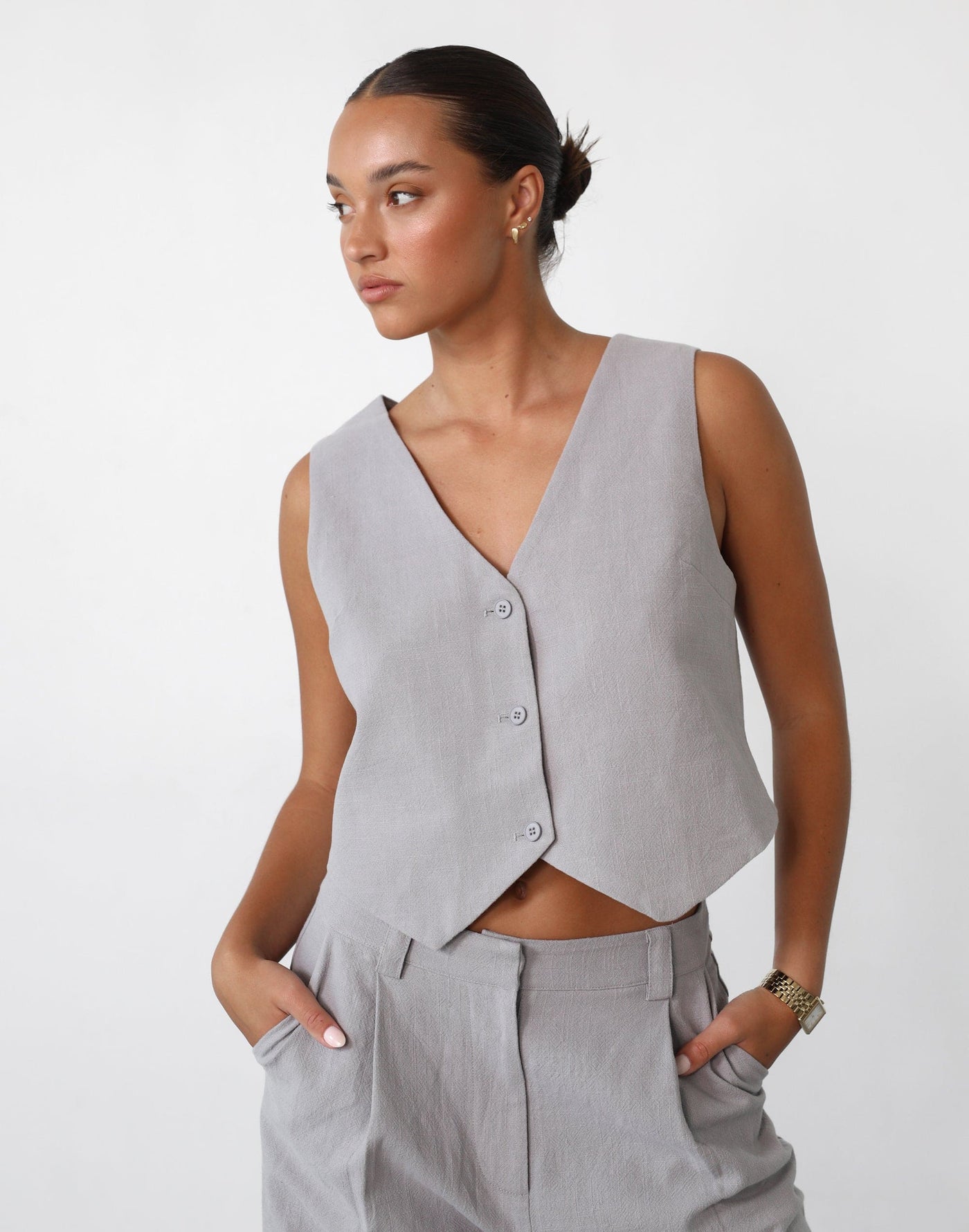 Leo Vest (Rhode) By Lioness Oversized Button Closure Vest Top