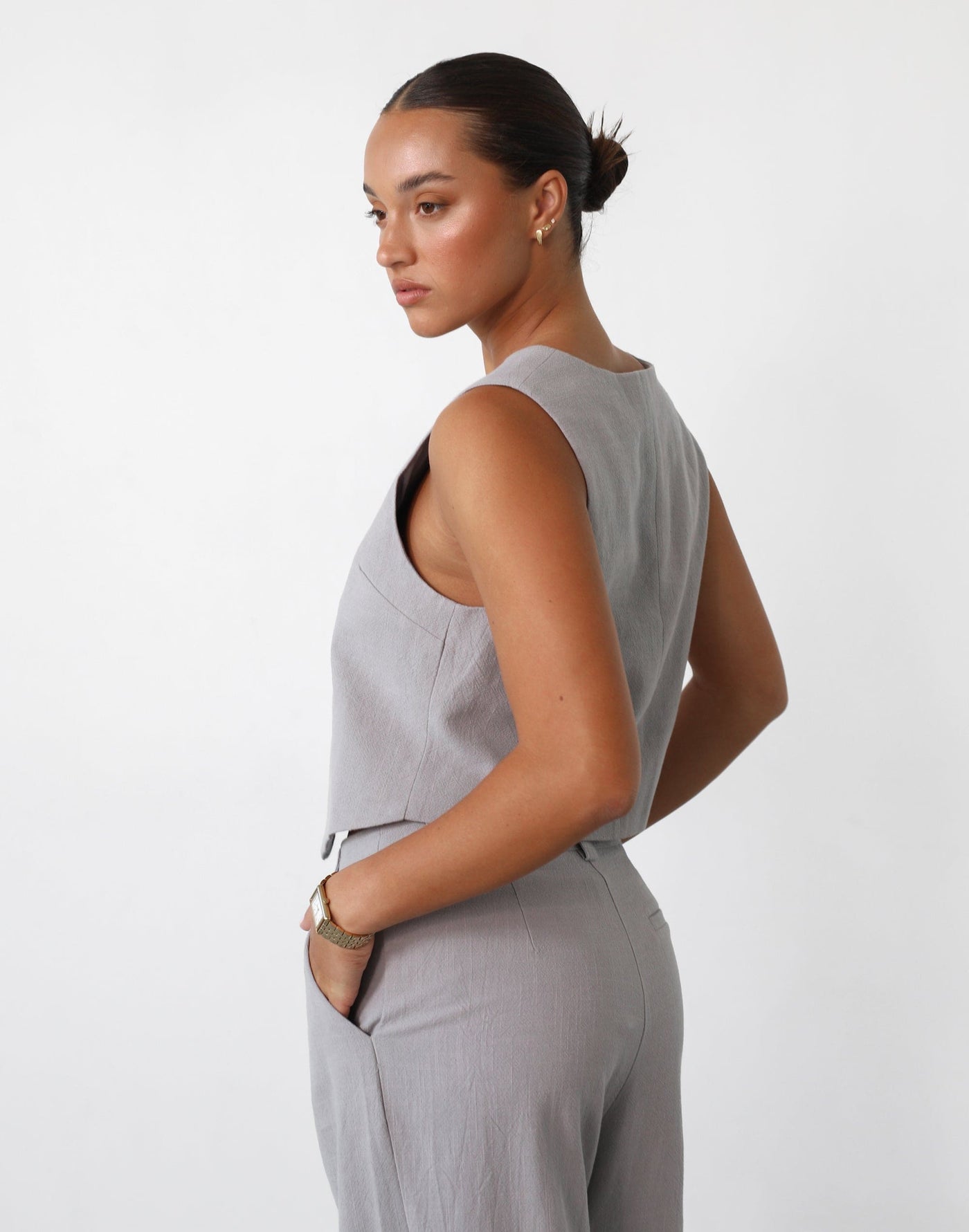 Leo Vest (Rhode) By Lioness Oversized Button Closure Vest Top