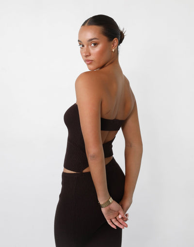 Nickita Knit Top (Chocolate) - Strapless Cut Out Back Knit Top - Women's Top - Charcoal Clothing