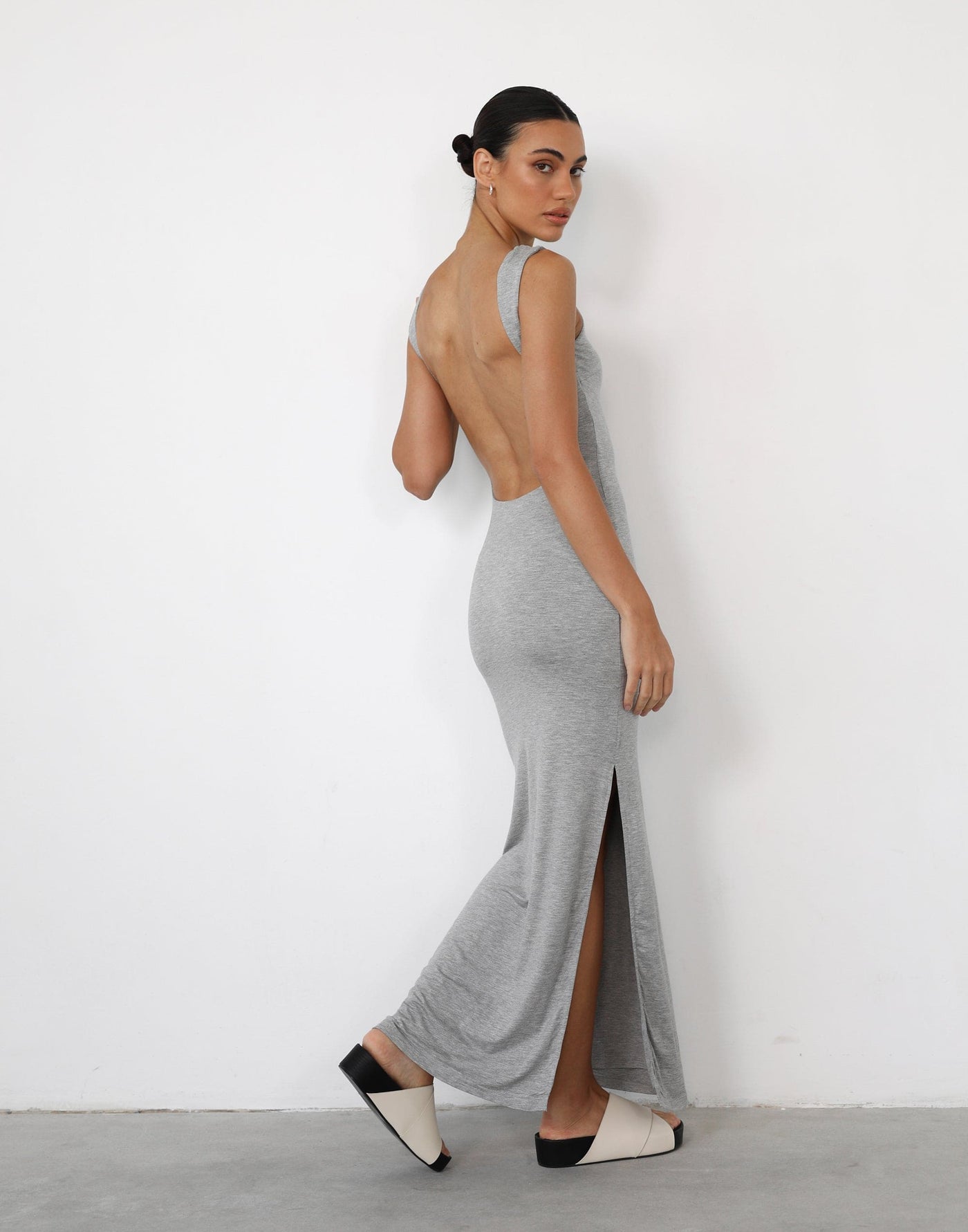 Luna Maxi Dress (Grey Marle) - Backless Bodycon Sleeveless Maxi Dress - Women's Dress - Charcoal Clothing