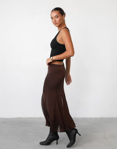 Rose Maxi Skirt (Chocolate) - By Lioness - Low Rise Chiffon Maxi Skirt - Women's Skirt - Charcoal Clothing