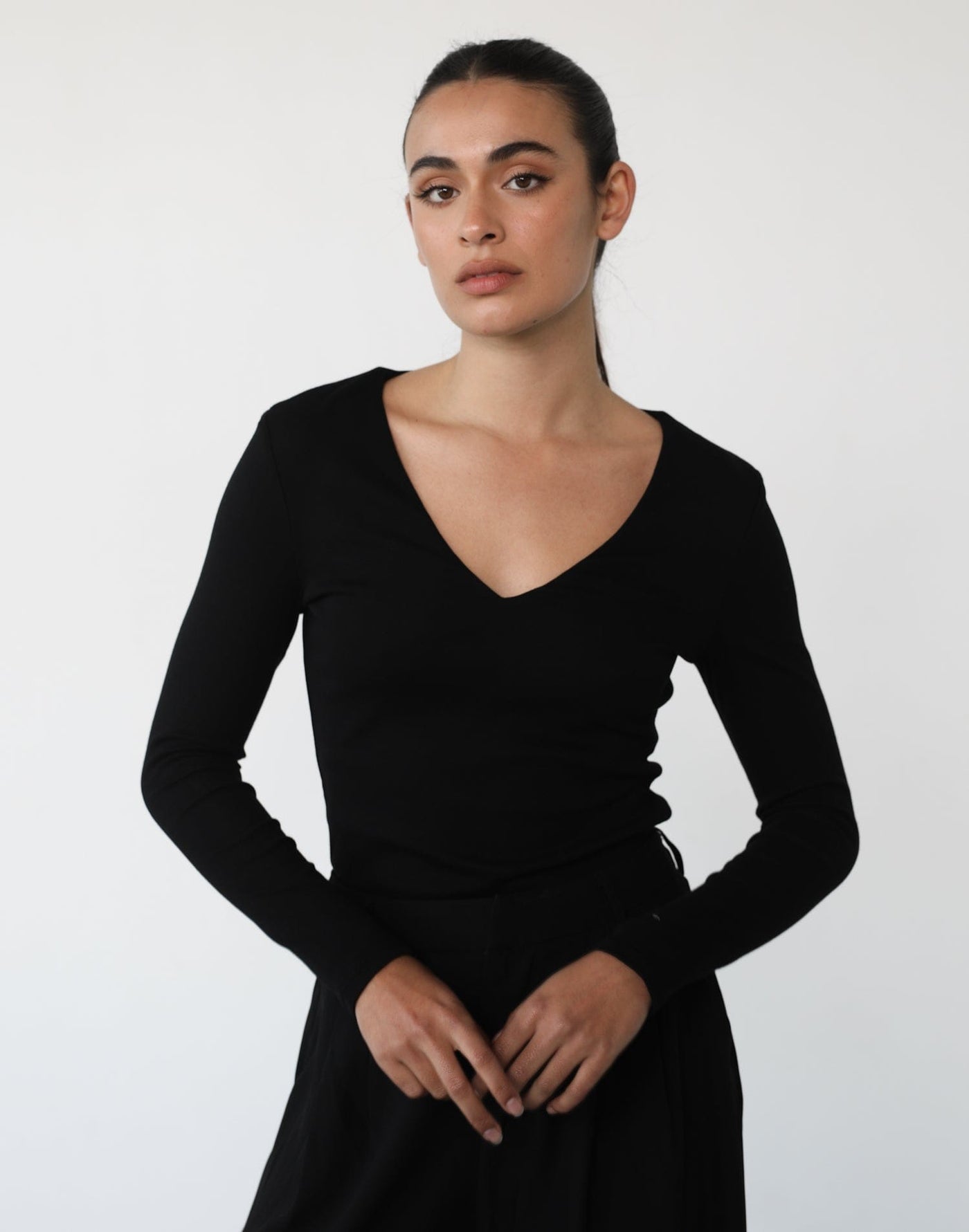 Diona Long Sleeve Top (Black) - Black Long Sleeve Top - Women's Top - Charcoal Clothing