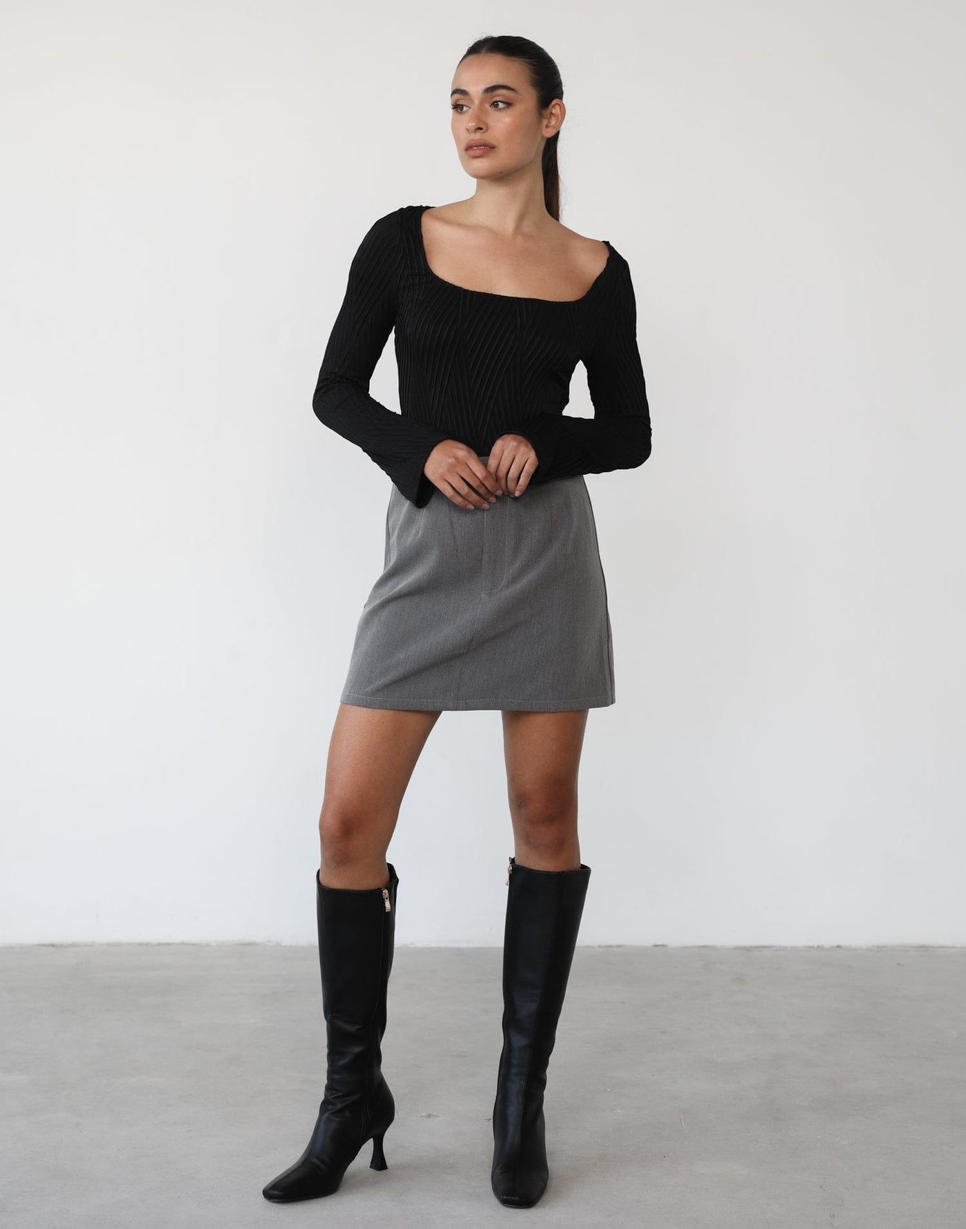 Khloe Long Sleeve Bodysuit (Black) - Black Long Sleeve Bodysuit - Women's Top - Charcoal Clothing