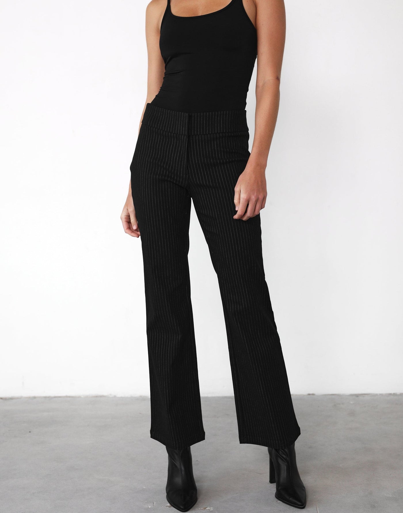 Allie Pants (Black Pinstripe) - Black Pinstripe Mid Waisted Pants - Women's Pants - Charcoal Clothing