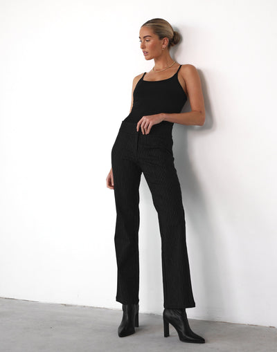 Allie Pants (Black Pinstripe) - Black Pinstripe Mid Waisted Pants - Women's Pants - Charcoal Clothing