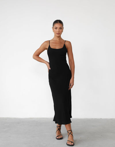 Leyton Maxi Dress (Black) | Round Neckline Maxi Dress - Women's Dress - Charcoal Clothing