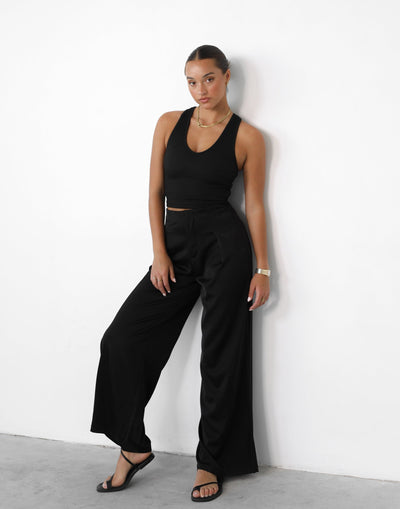 Yzabelle Pants (Black) - High Waisted Wide Leg Pants - Women's Pants - Charcoal Clothing