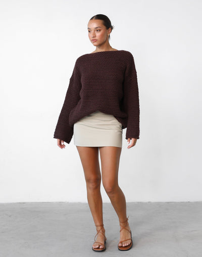 Everton Sweater (Chocolate) - Chunky Knit Oversized Sweater - Women's Top - Charcoal Clothing