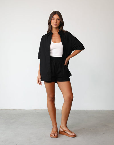 Klara Shorts (Black) | Charcoal Clothing Exclusive - High Elasticated Waist Pocket Wide Leg Shorts - Women's Shorts - Charcoal Clothing