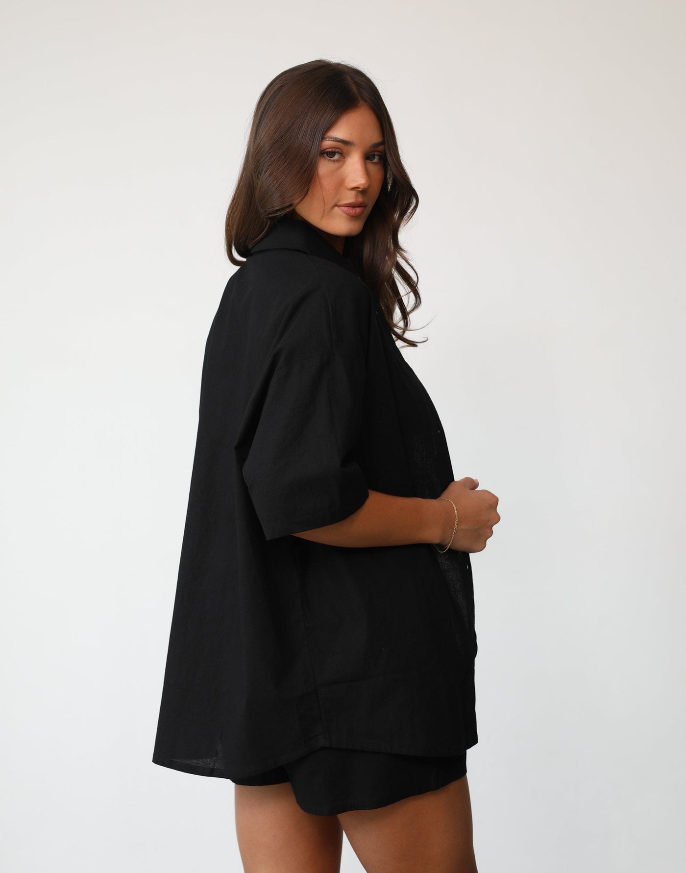 Klara Shirt (Black) | Charcoal Clothing Exclusive - Collared Button Up Oversized Short Sleeve Shirt - Women's Top - Charcoal Clothing