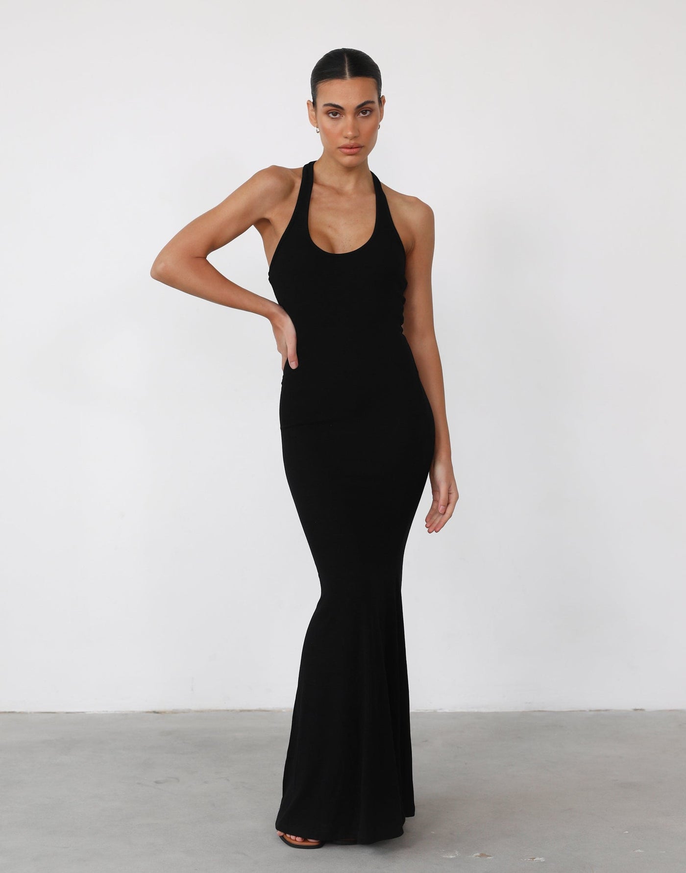 Eve Maxi Dress (Black) - Halter Neck Ribbed Maxi Dress - Women's Dress - Charcoal Clothing