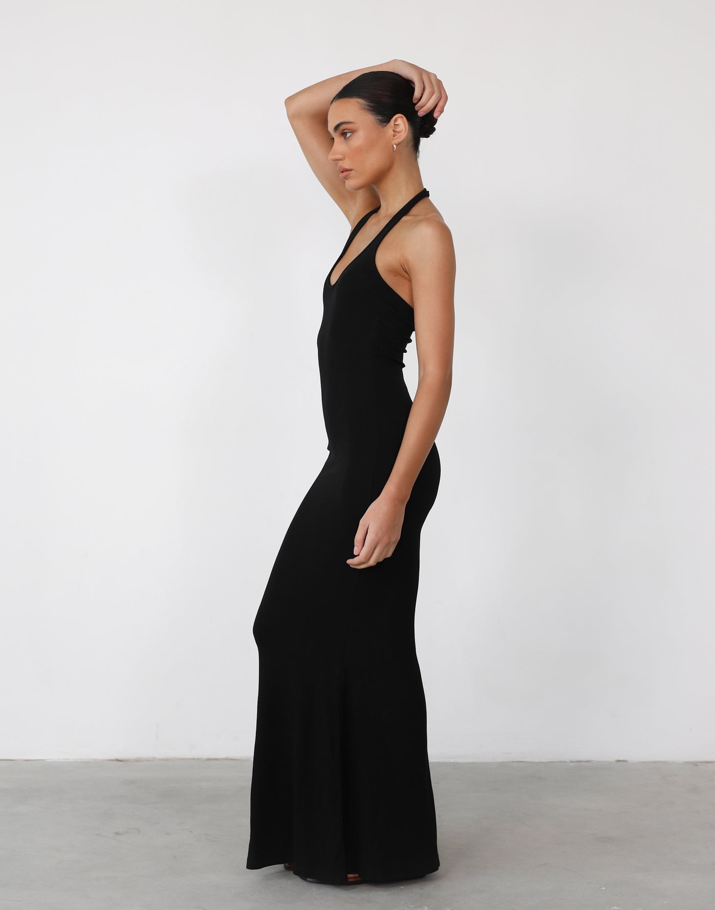 Eve Maxi Dress (Black) - Halter Neck Ribbed Maxi Dress - Women's Dress - Charcoal Clothing