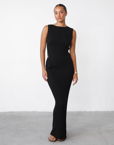Kienna Maxi Skirt (Black) - Ribbed Elasticated Waist Maxi Skirt - Women's Skirt - Charcoal Clothing