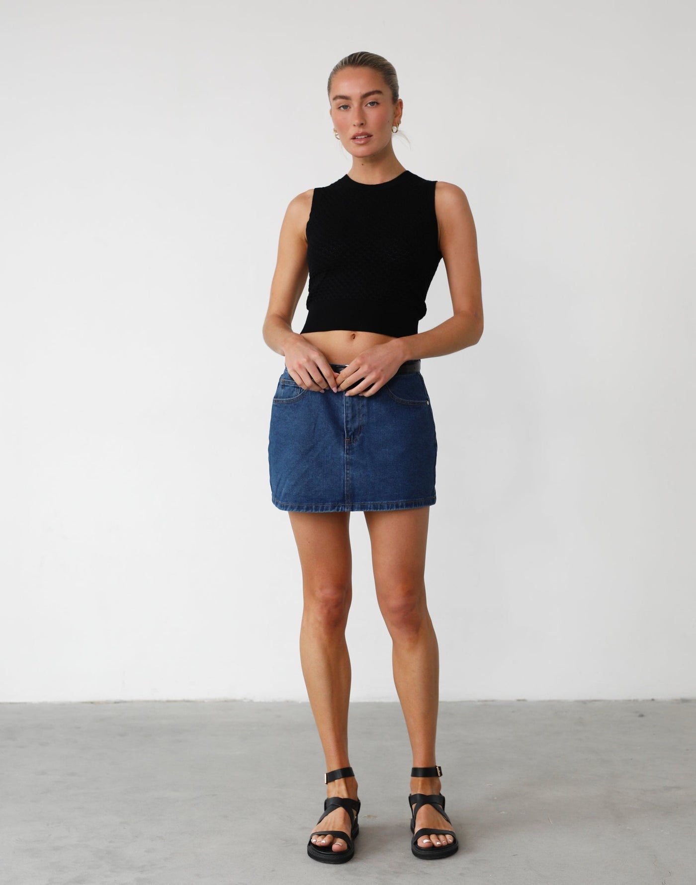 Cooran Knit Crop Top (Black) - Sleeveless Knit Crop Top - Women's Top - Charcoal Clothing