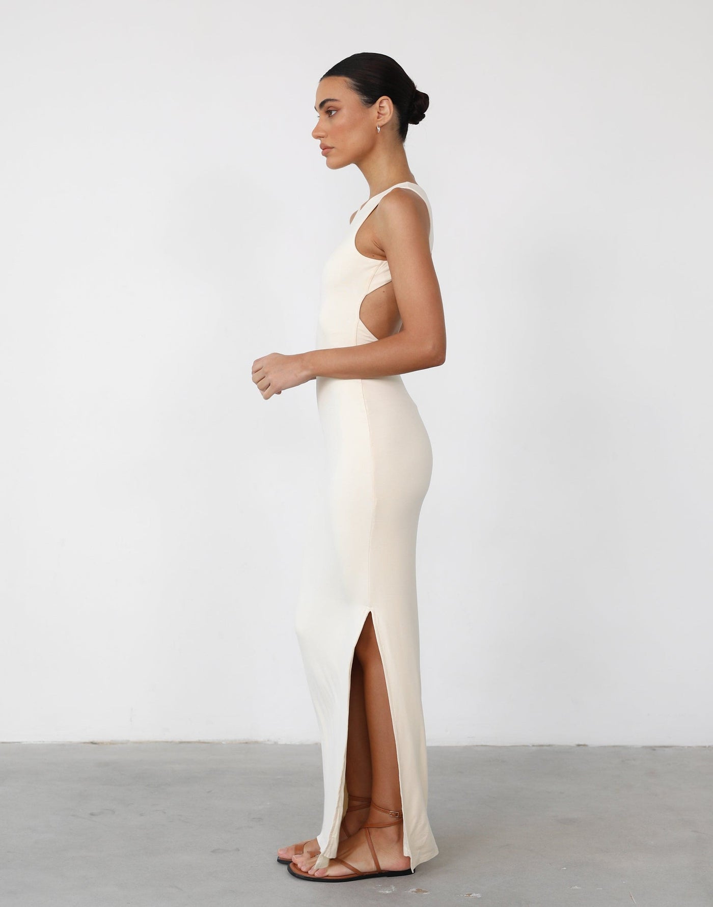Forget It Maxi Dress (Cream) - Backless Detail Maxi Dress with Split - Women's Dress - Charcoal Clothing