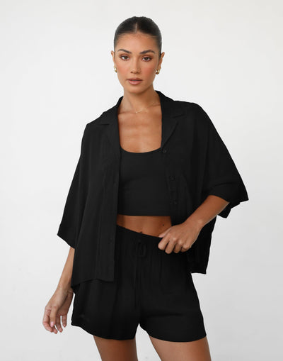 Divya Shirt (Black) | Button Up Shirt - Women's Top - Charcoal Clothing