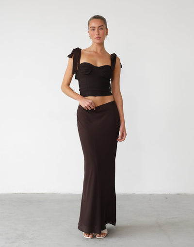 Isla Maxi Skirt (Chocolate) - Low/Mid Rise Lined Maxi Skirt - Women's Skirt - Charcoal Clothing