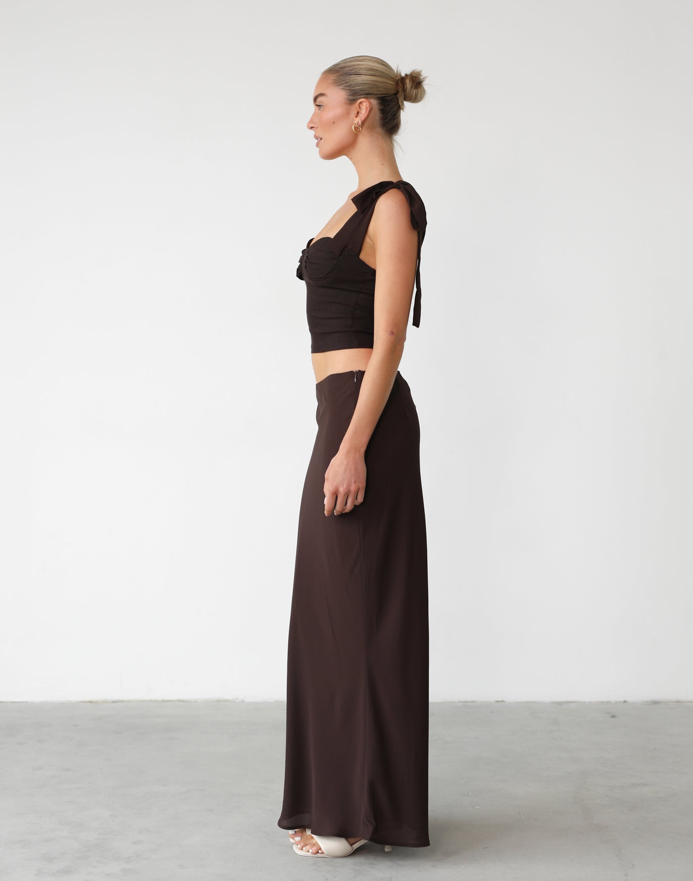 Isla Maxi Skirt (Chocolate) - Low/Mid Rise Lined Maxi Skirt - Women's Skirt - Charcoal Clothing