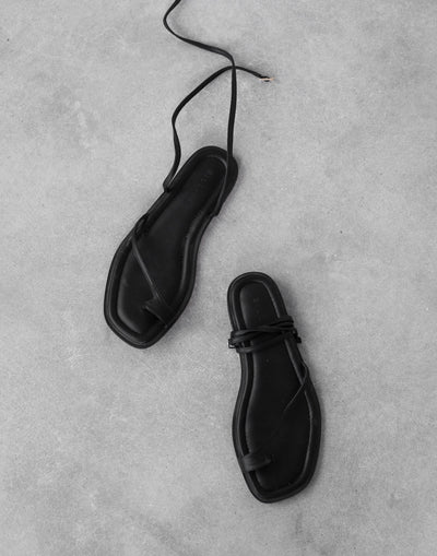 Lauren Sandals (Black) - By Billini - Strappy Flat Sole Sandal - Women's Shoes - Charcoal Clothing