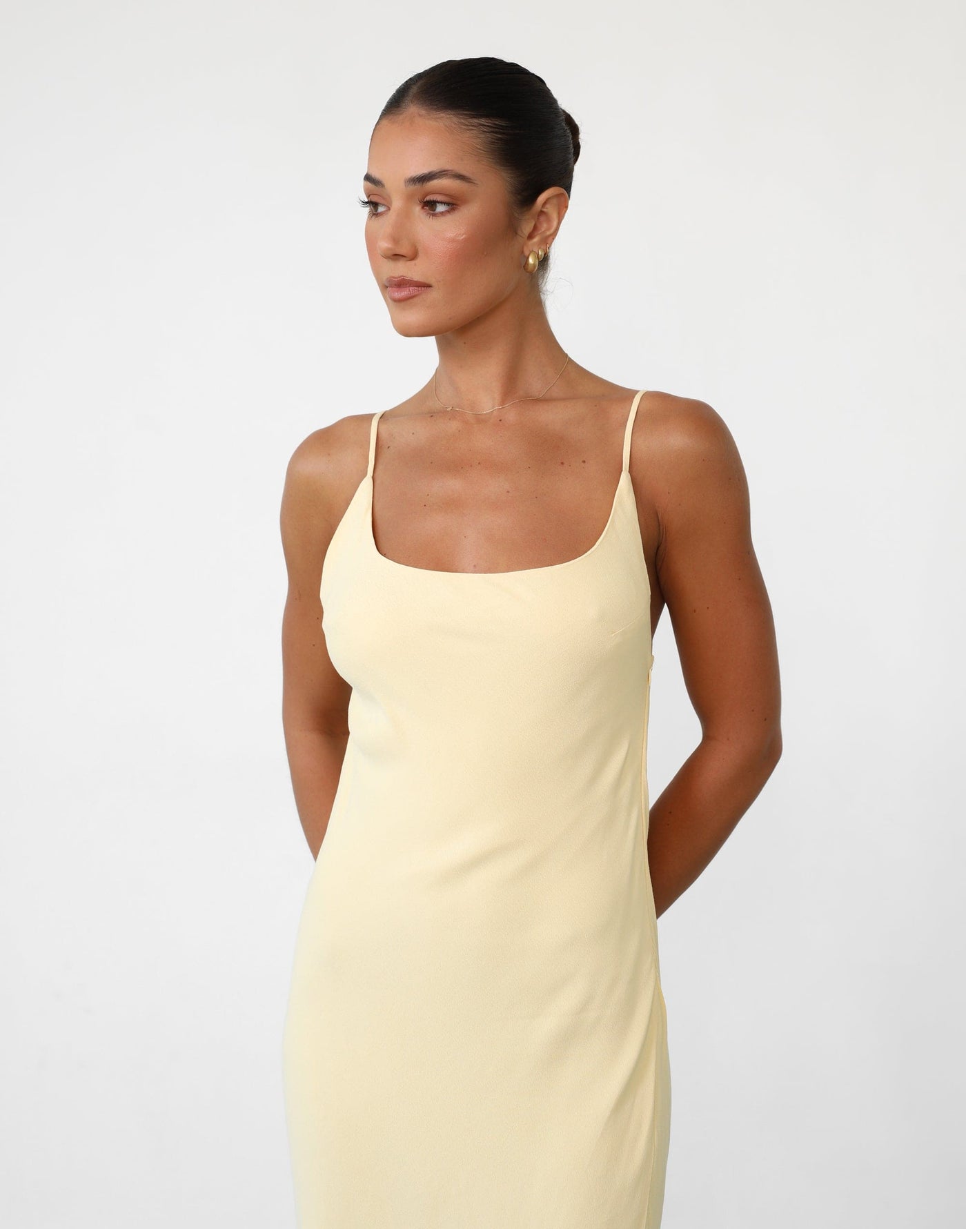 Leyton Maxi Dress (Lemon) | Round Neckline Maxi Dress - Women's Dress - Charcoal Clothing