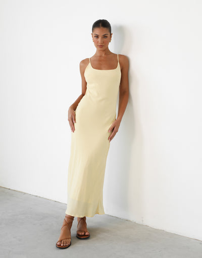 Leyton Maxi Dress (Lemon) | Round Neckline Maxi Dress - Women's Dress - Charcoal Clothing