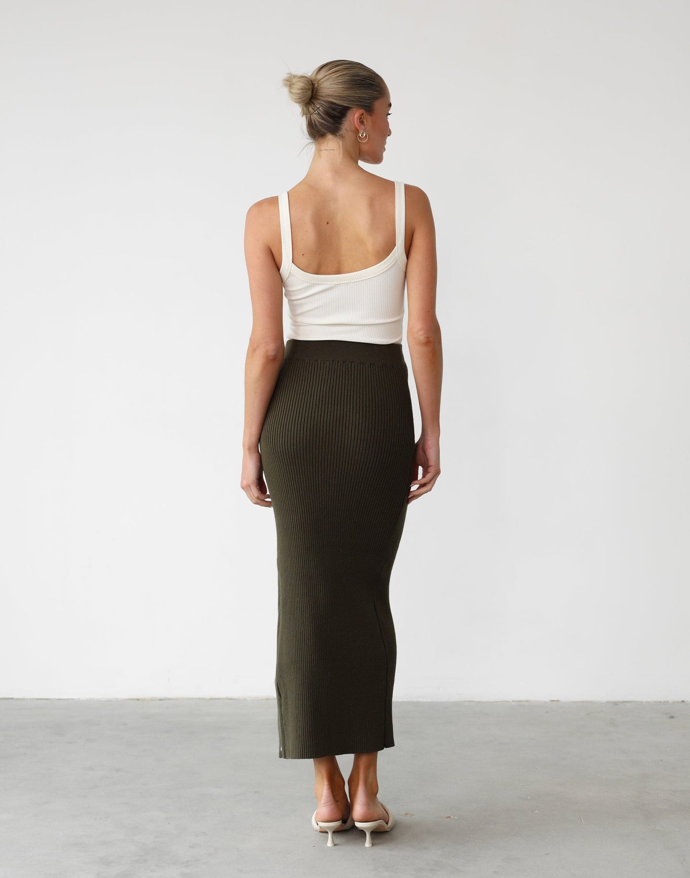 Esmie Maxi Skirt (Burnt Olive) - Ribbed Knit Maxi Skirt - Women's Skirt - Charcoal Clothing