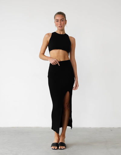 Esmie Maxi Skirt (Black) - Ribbed Knit Maxi Skirt - Women's Skirt - Charcoal Clothing