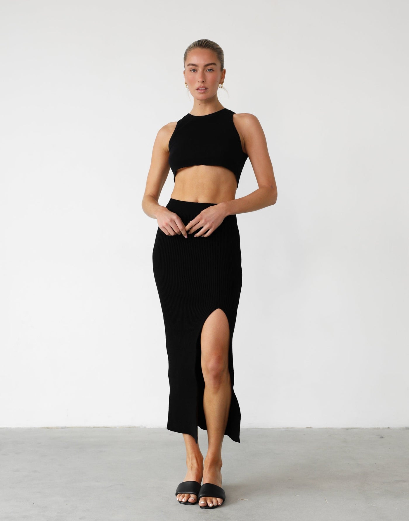 Esmie Maxi Skirt (Black) - Ribbed Knit Maxi Skirt - Women's Skirt - Charcoal Clothing