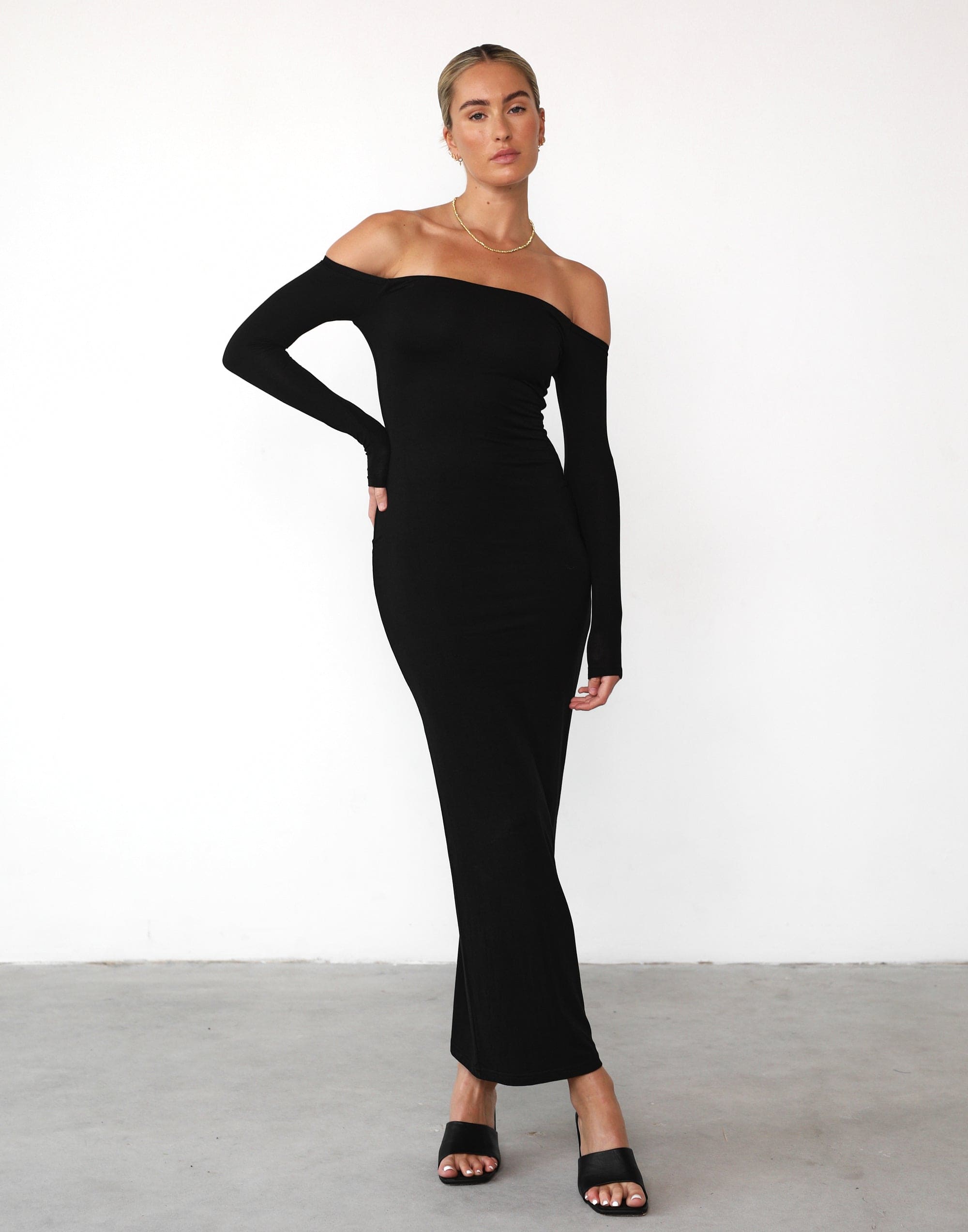 Iris Maxi Dress (Black) - Off The Shoulder Long Sleeve Maxi Dress ...