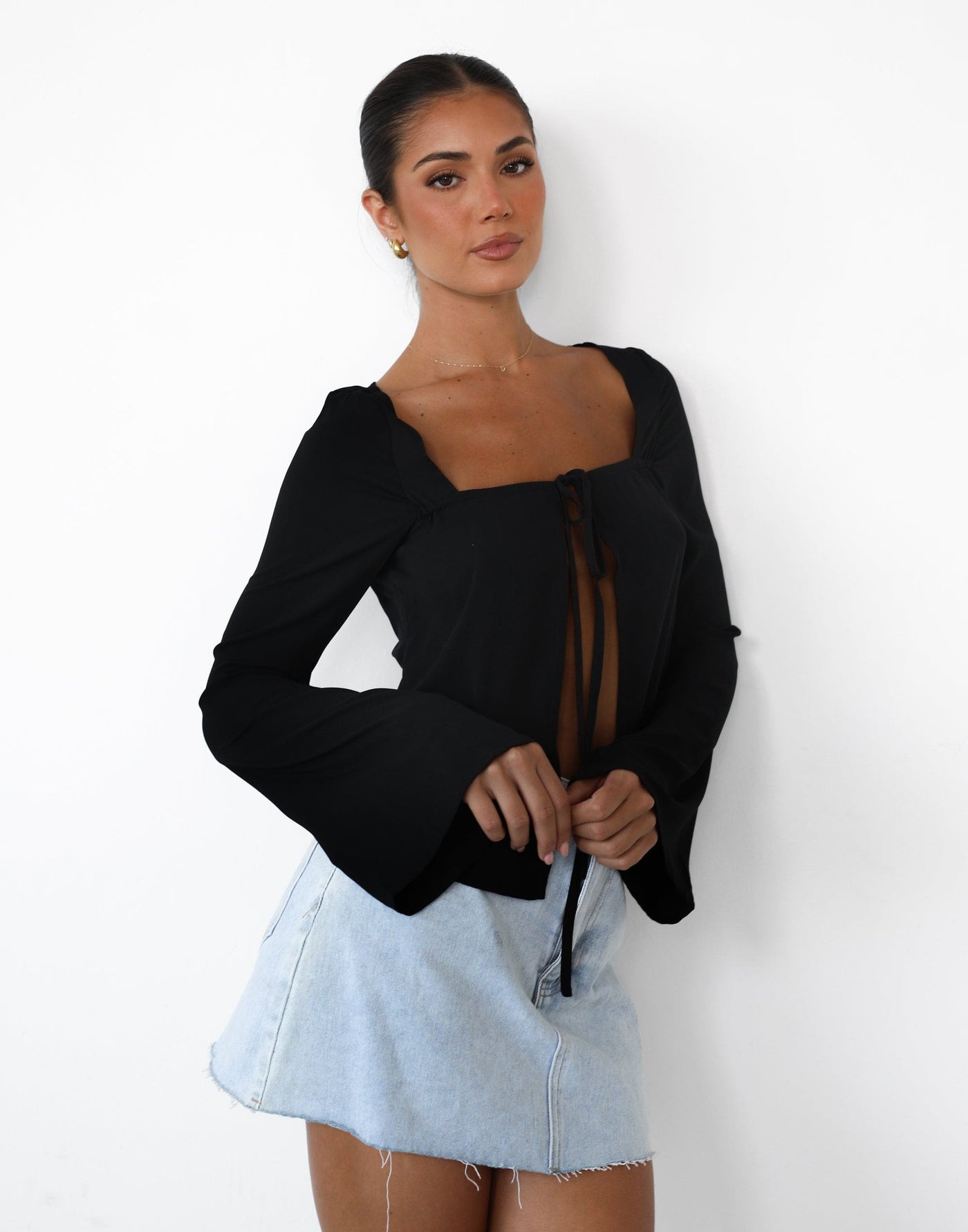 Tahiti Long Sleeve Top (Black) - Open Front Long Sleeve Top - Women's Top - Charcoal Clothing