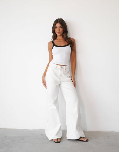 Ethan Wide Leg Jeans (Off White) | Charcoal Clothing Exclusive - Wide Flared Leg High Waisted Denim Jeans - Women's Bottoms - Charcoal Clothing