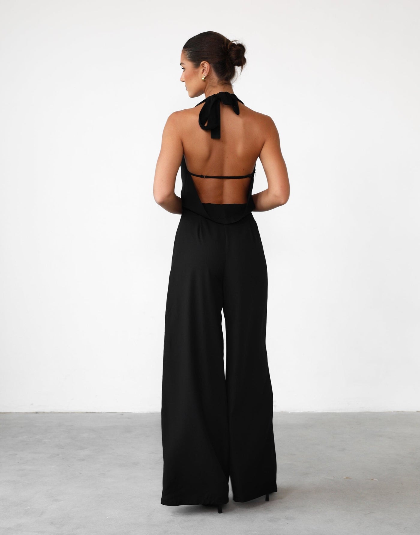Kyeesha Jumpsuit (Black) - Cowl Neck Open Back Jumpsuit - Women's Jumpsuit - Charcoal Clothing