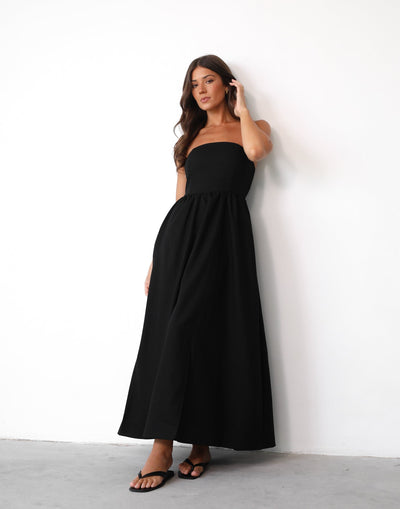 Lilith Maxi Dress (Black) - Shirred Elasticated Upper Strapless Maxi - Women's Dress - Charcoal Clothing