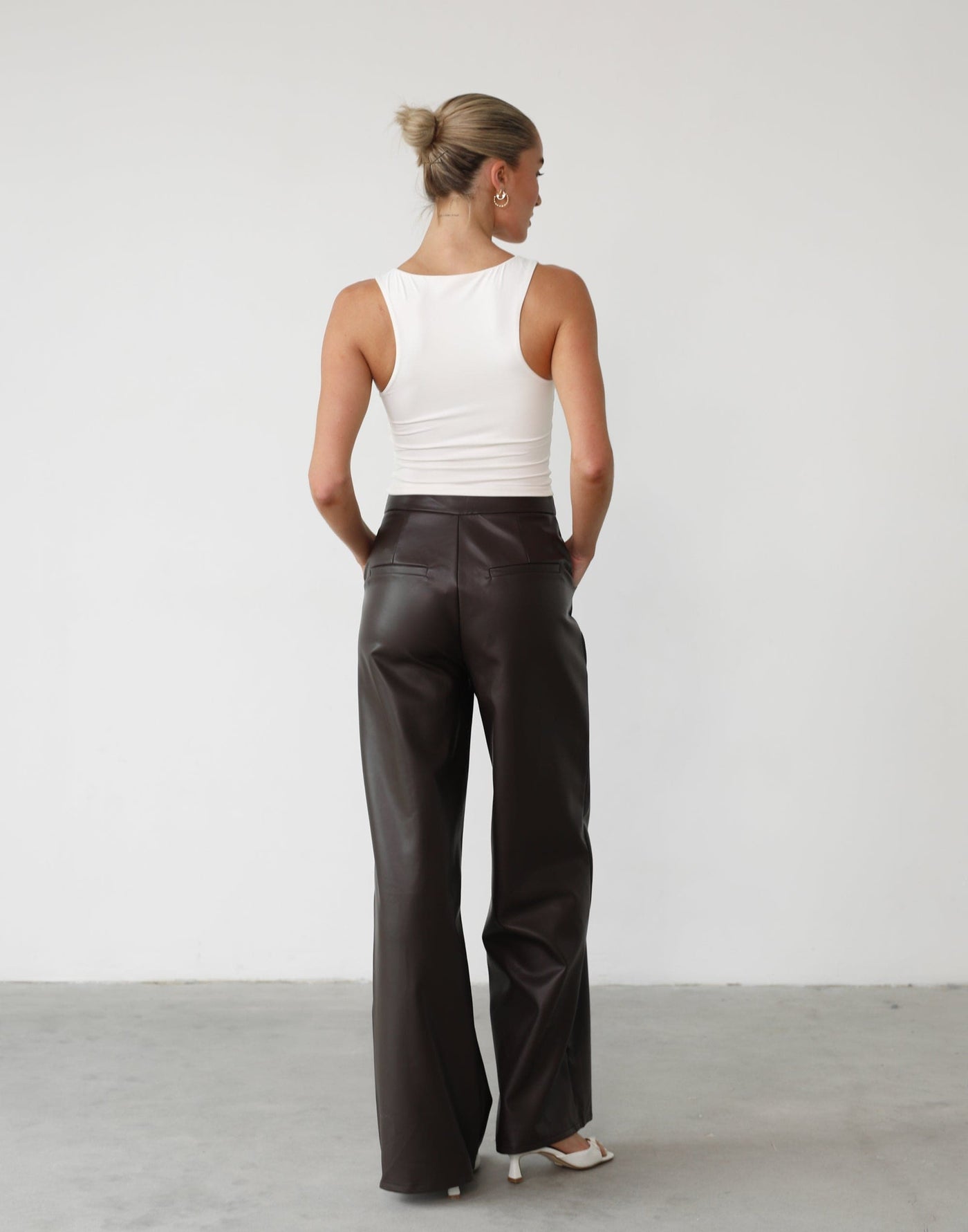Raven Pants (Chocolate) - Brown Faux Leather High Waisted Pants - Women's Pants - Charcoal Clothing