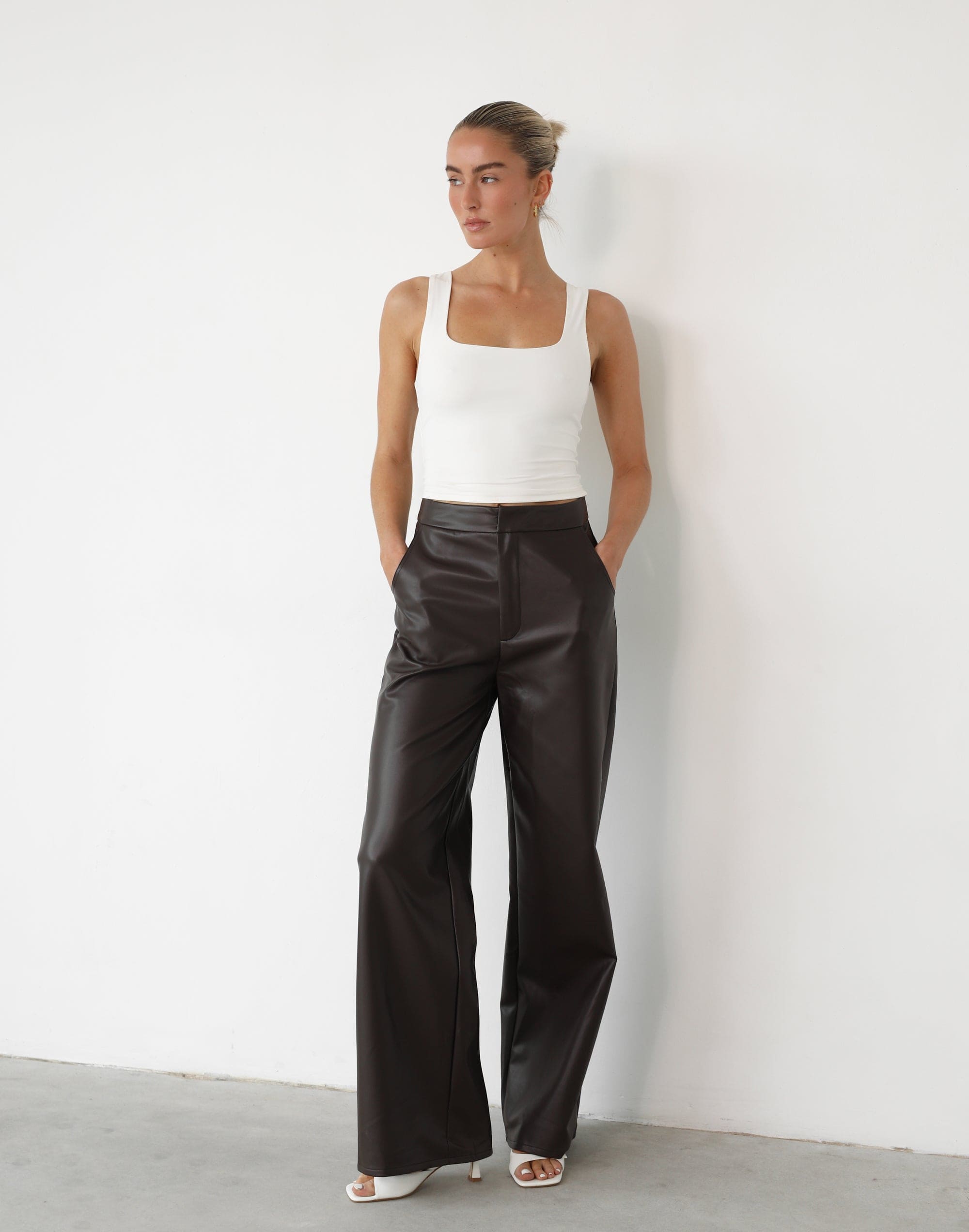 Raven Pants (Chocolate) - Brown Faux Leather High Waisted Pants – CHARCOAL