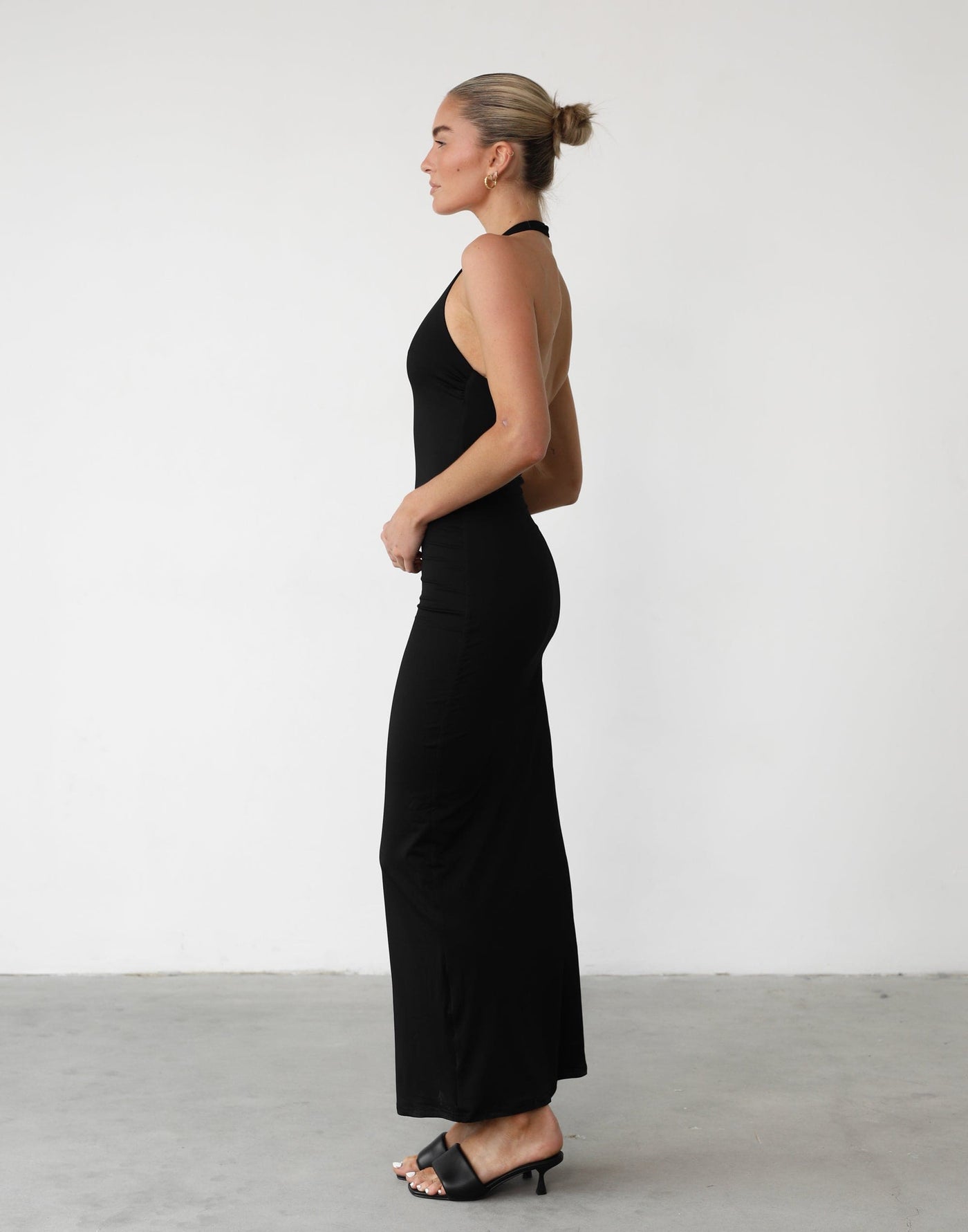 Veena Maxi Dress (Black) - Halter Neck Gathered Side Bodycon Maxi - Women's Dress - Charcoal Clothing