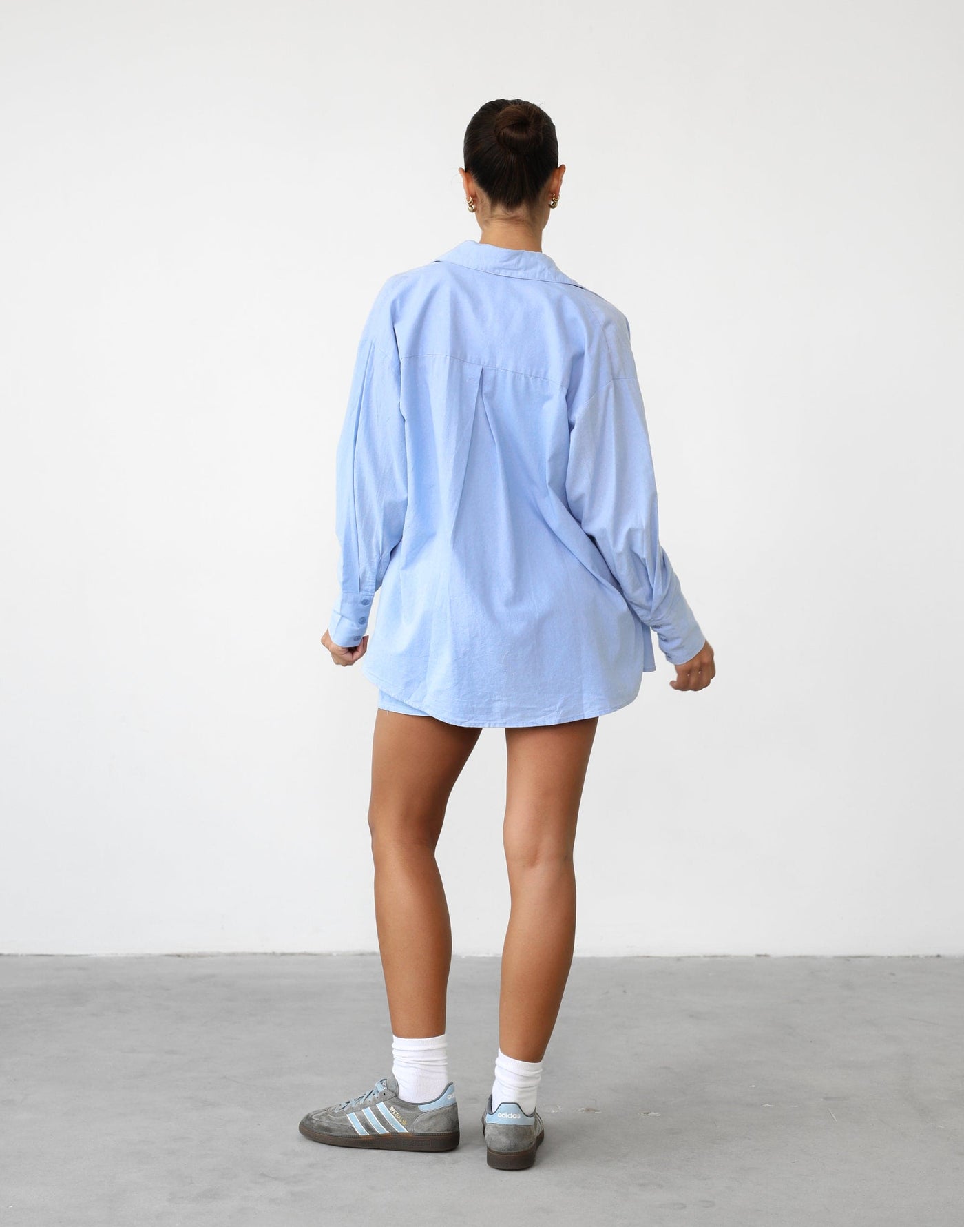 Asma Set (Blue) - Long Sleeve Button Up Shirt and Shorts Set - Women's Sets - Charcoal Clothing