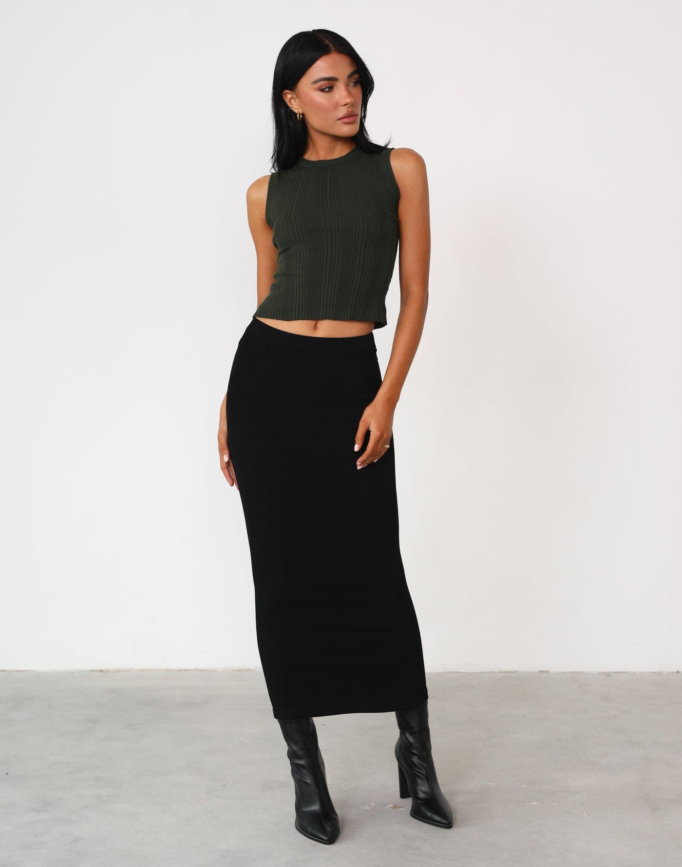 Kay Midi Skirt (Black) - Body con Elasticated Waist Midi Skirt - Women's Skirts - Charcoal Clothing