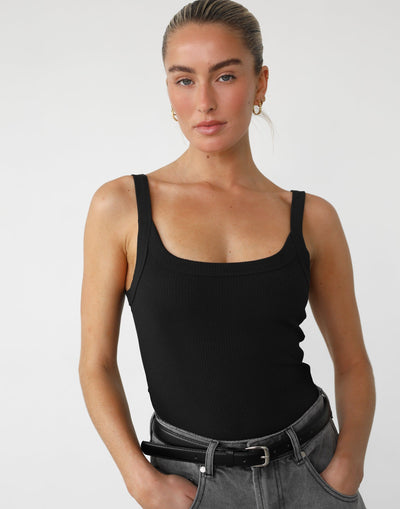 Skyler Tank Top (Black) - Sleeveless Scoop Neck Tank Top - Women's Top - Charcoal Clothing