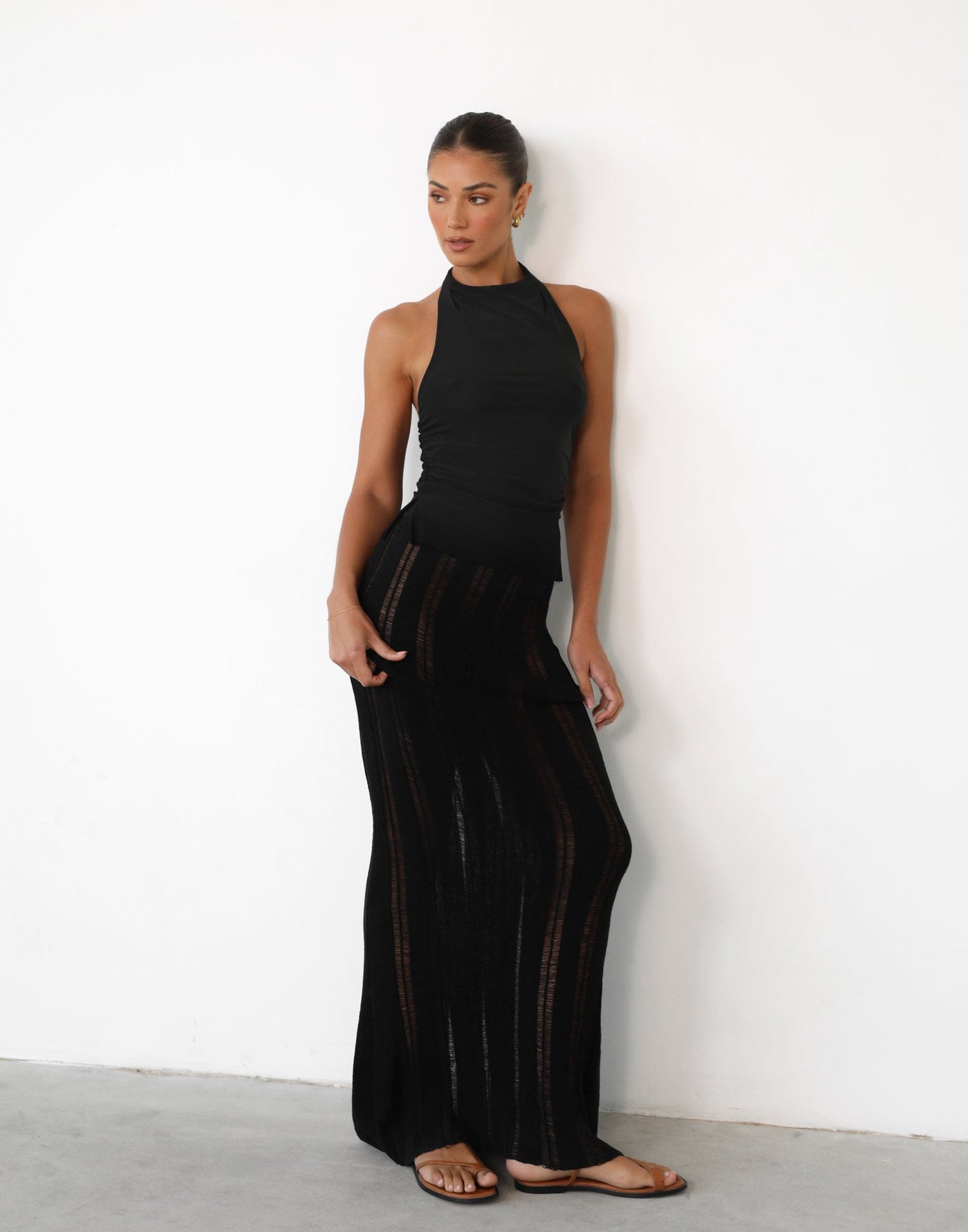 Jafna Maxi Skirt (Black) | Sheer Distressed Maxi Skirt - Women's Skirt - Charcoal Clothing