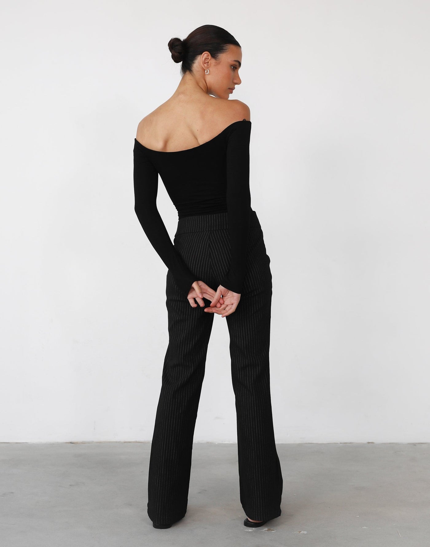 Allie Pants (Black Pinstripe) - Black Pinstripe Mid Rise Pants - Women's Pants - Charcoal Clothing