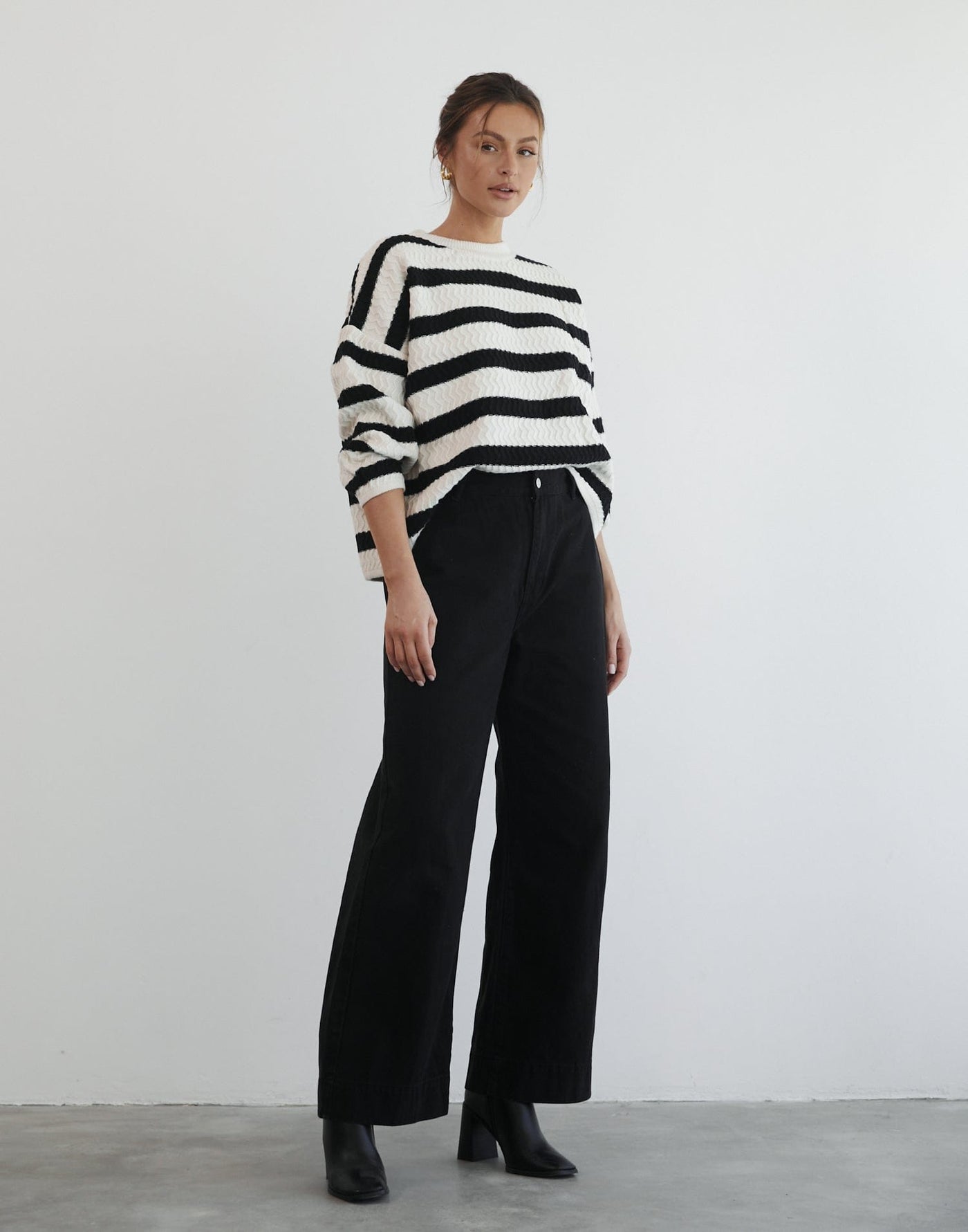Maryanne Knit Jumper (Cream/Black) - Stripe Knit Jumper - Women's Top - Charcoal Clothing
